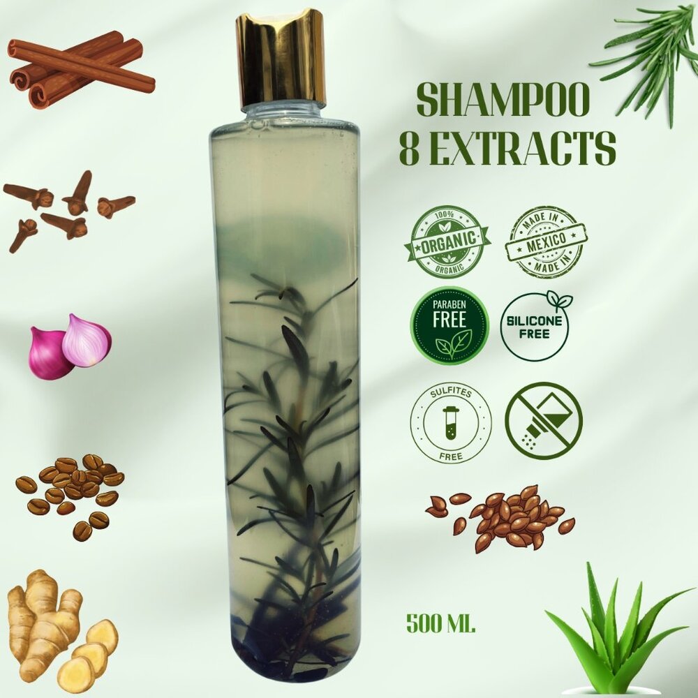 SHAMPOO 8 EXTRACTS 16 0Z/ 8  EXTRACTOS HERBALES 500 ML ANTI-HAIR LOSS AND GROWTH